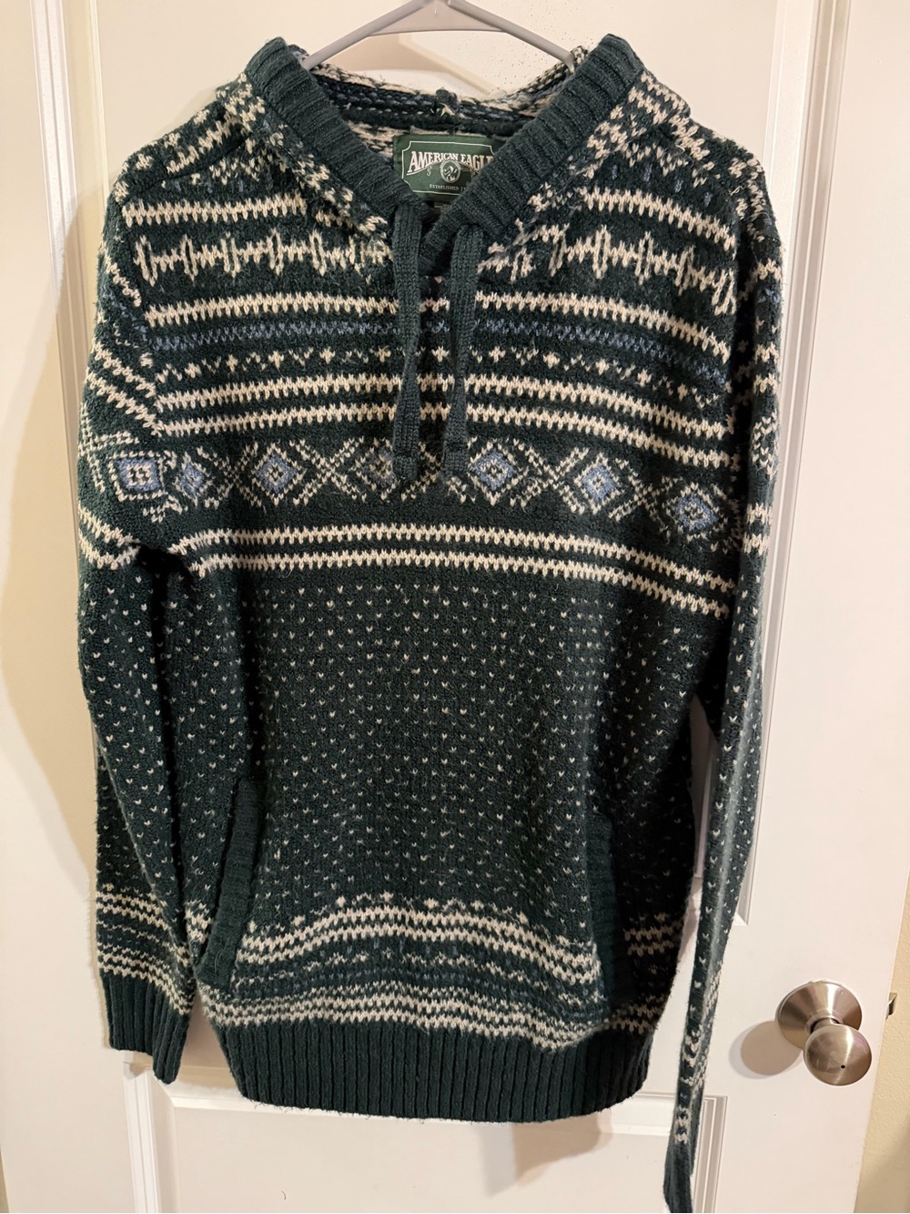 American Eagle Outfitters Forest Green and Cream Fair Isle Crewneck Sweater